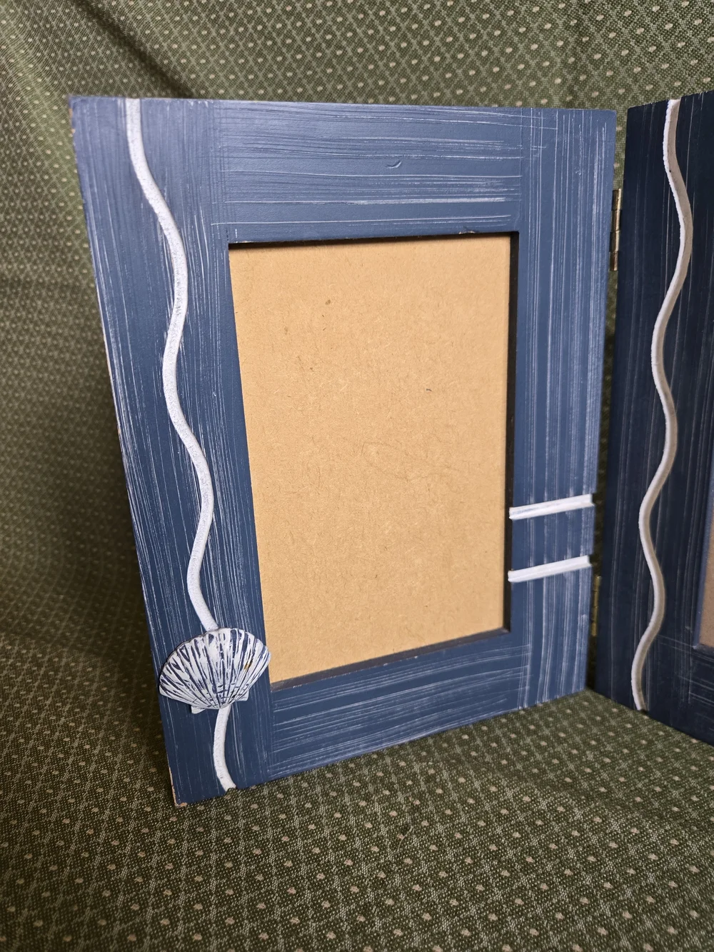 Double Hinged Blue Nautical Sea Shell & Fish Wooden Photo Frame - 4x6 Pics